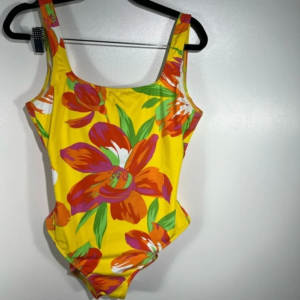 Lauren Ralph Lauren Floral Scoop Back One Piece Swimsuit Sz 10
